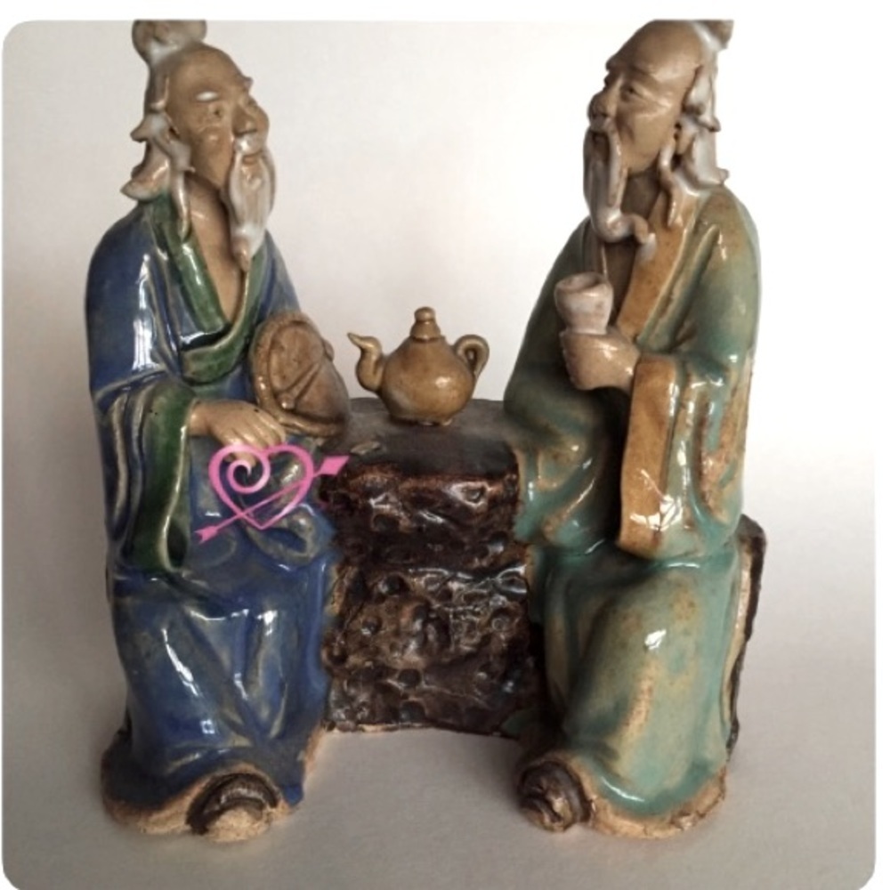 Vintage Glazed Figurine Chinese Man Drinking Tea